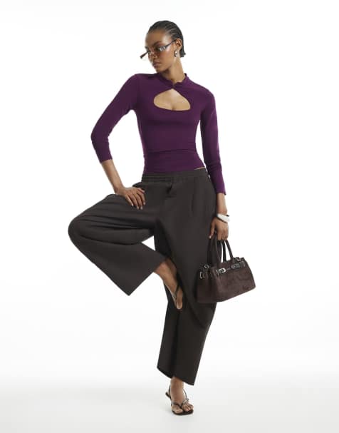 River Island Burgundy cutout stand up collar top in burgundy - view 1