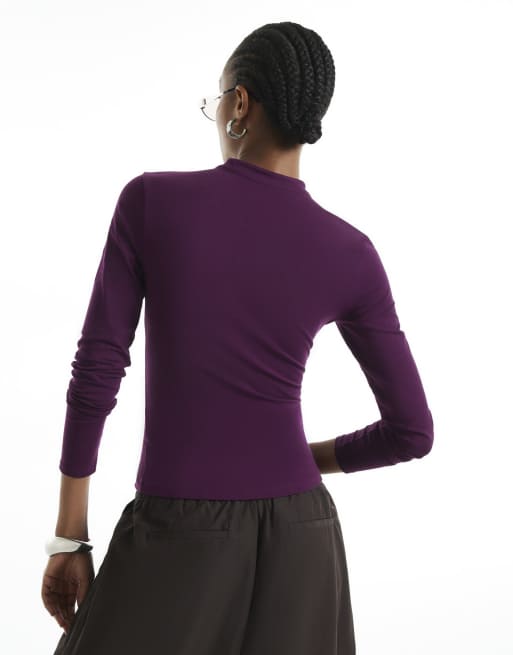 River Island Burgundy cutout stand up collar top in burgundy, 4 of 4