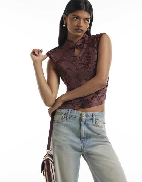 River Island Burgundy devore sleeveless top in burgundy - view 1