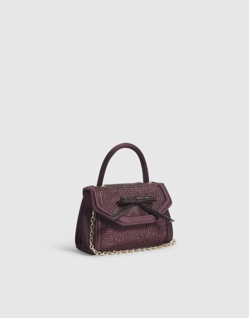River Island Burgundy diamante bow clutch bag in burgundy, 2 of 4