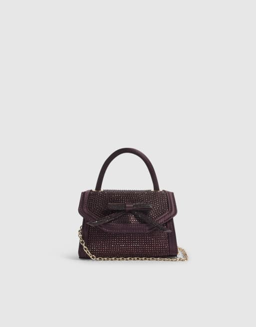 River Island Burgundy diamante bow clutch bag in burgundy, 3 of 4