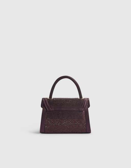 River Island Burgundy diamante bow clutch bag in burgundy, 4 of 4