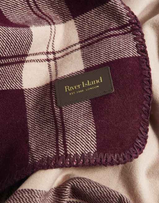 River Island Burgundy knit check lightweight scarf in burgundy, 2 of 4