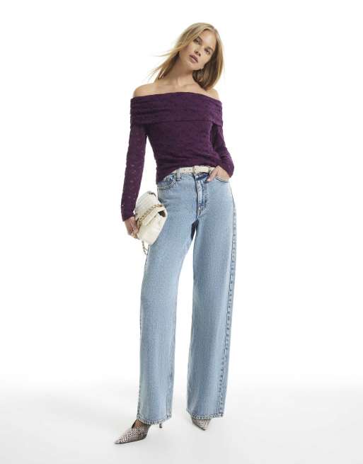 River Island Burgundy lace bardot top in burgundy, 2 of 4