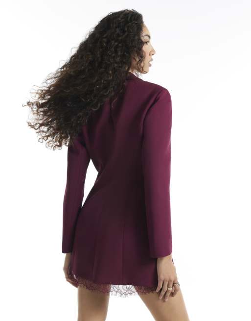 River Island Burgundy lace trim blazer dress in burgundy, 4 of 4