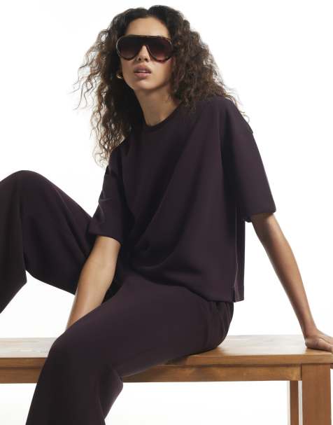 River Island Burgundy premium boxy t-shirt in burgundy - view 1