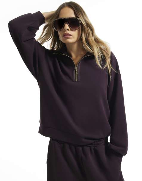 River Island Burgundy premium funnel neck sweatshirt in burgundy - view 1