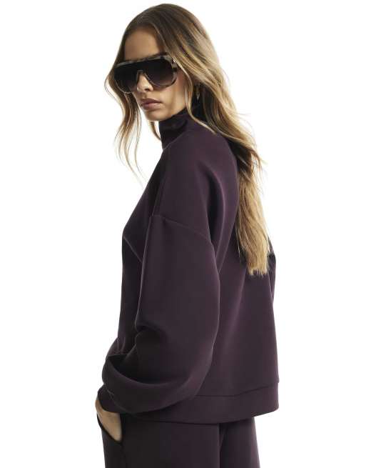 River Island Burgundy premium funnel neck sweatshirt in burgundy, 4 of 4