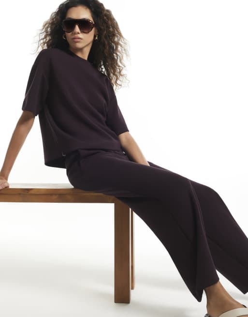 River Island Burgundy premium wide leg joggers in burgundy, 2 of 4