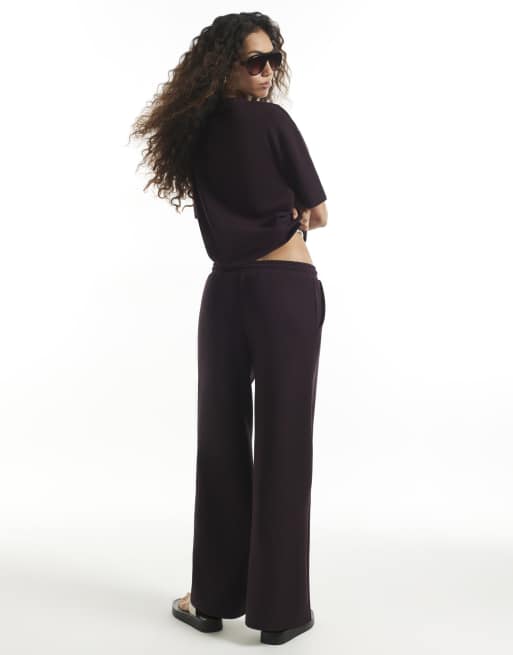 River Island Burgundy premium wide leg joggers in burgundy, 4 of 4