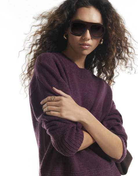 River Island Burgundy soft crew neck knit jumper in burgundy - view 1