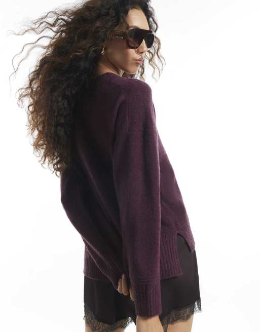 River Island Burgundy soft crew neck knit jumper in burgundy, 4 of 4
