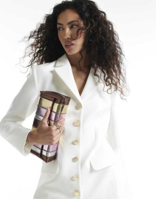 River Island Button blazer dress in cream, 3 of 4