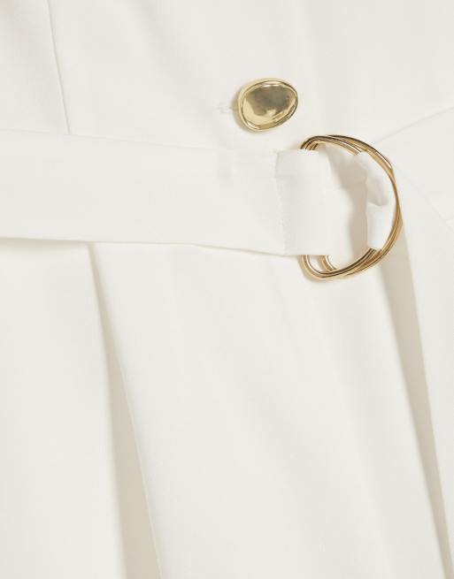 River Island Button detail playsuit in white, 4 of 4