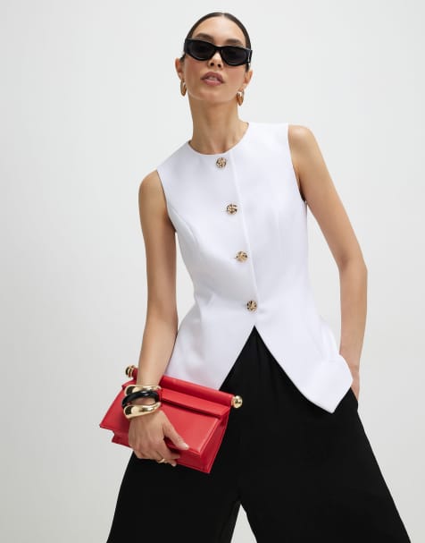 River Island Button detail waistcoat in white - view 1