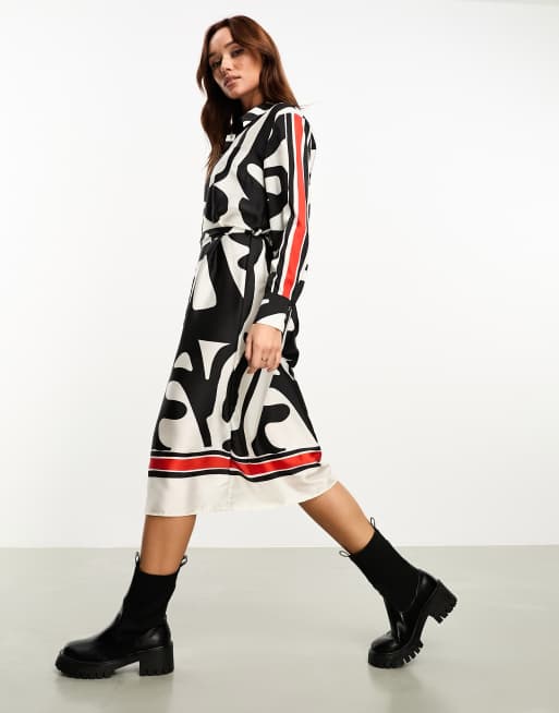 River Island Button Down Belted Shirt dress in Black, 3 of 4