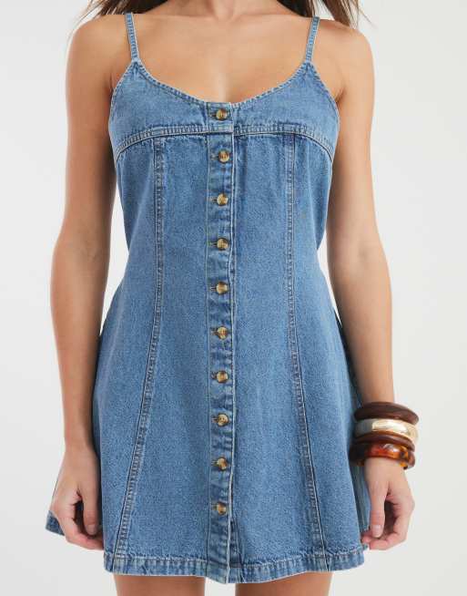 river island blue denim sleeveless seamed mini shift dress Womens River Island Blue Denim Sleeveless Seamed Mini Shift Dress
