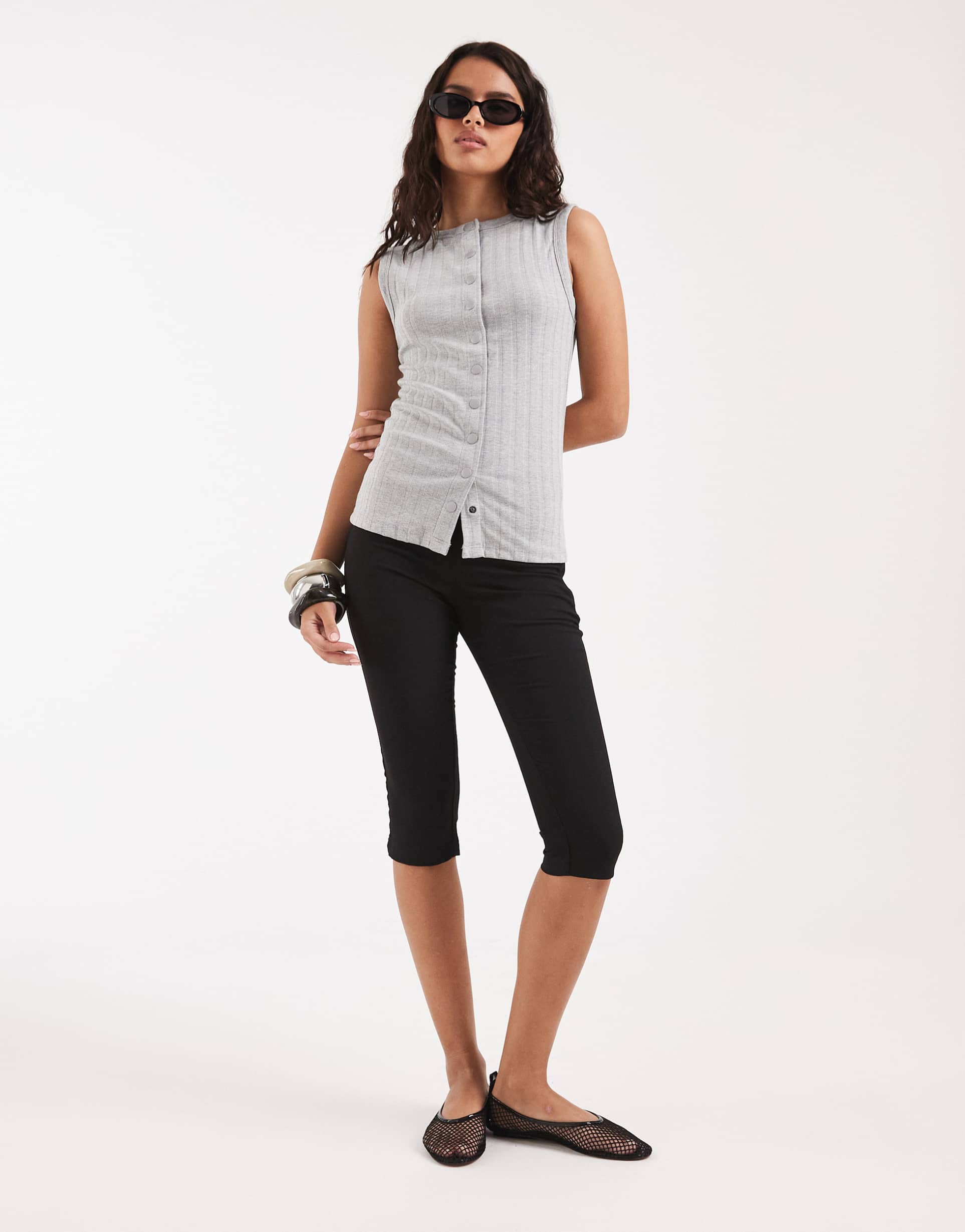 river island button down tank top in gray heather