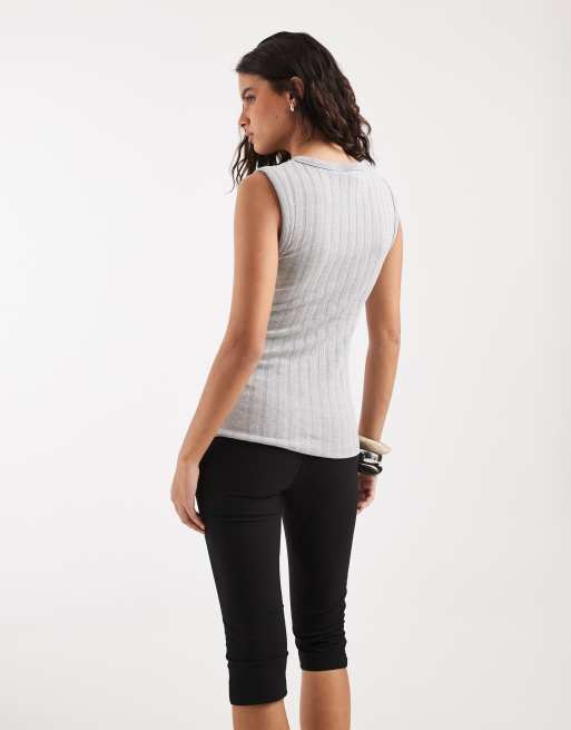 River Island button down tank top in grey marl, 3 of 4