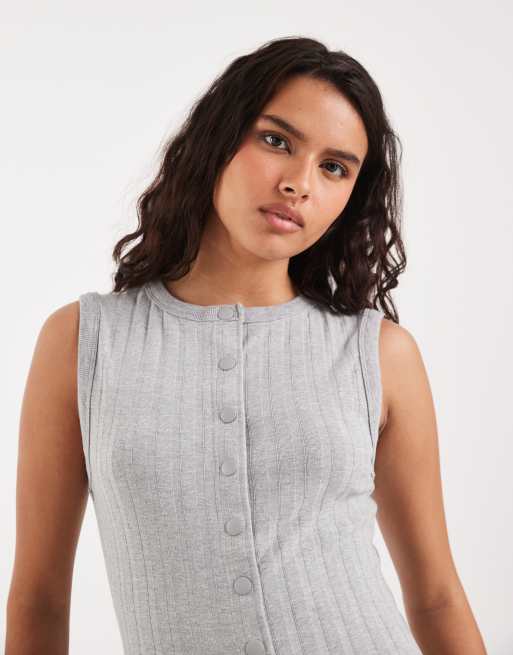 River Island button down tank top in grey marl, 4 of 4