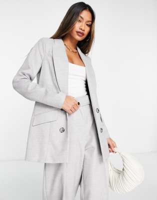 River Island button front blazer in light grey (part of a set)