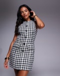 [River Island] River Island button-front gingham mini dress in black 16 BLACK