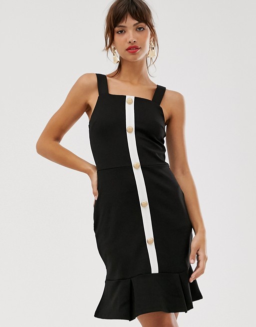 River Island button front slip dress with skater hem in mono