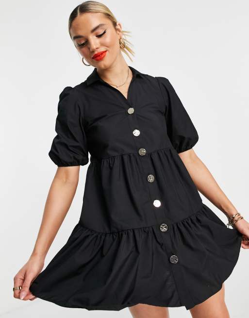 River Island button front smocked shirt dress in black | ASOS