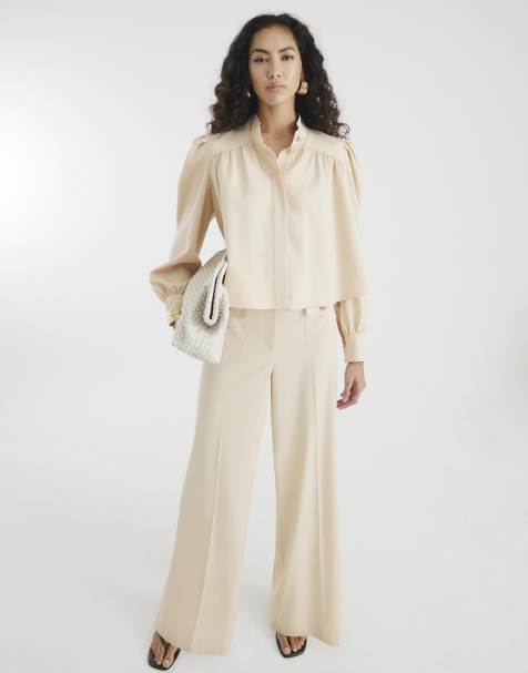 River Island Button front straight leg trousers in beige - view 1