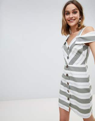 button front bardot dress