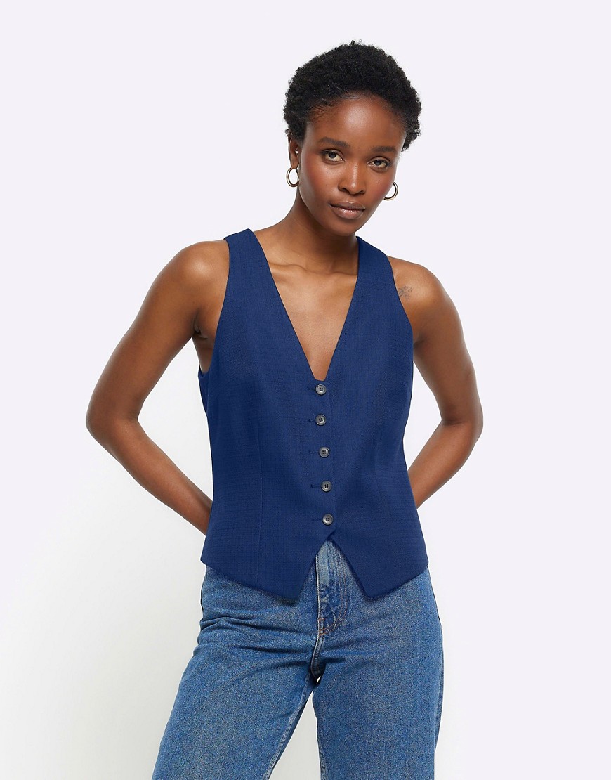 River Island Button front waistcoat in navy-Blue