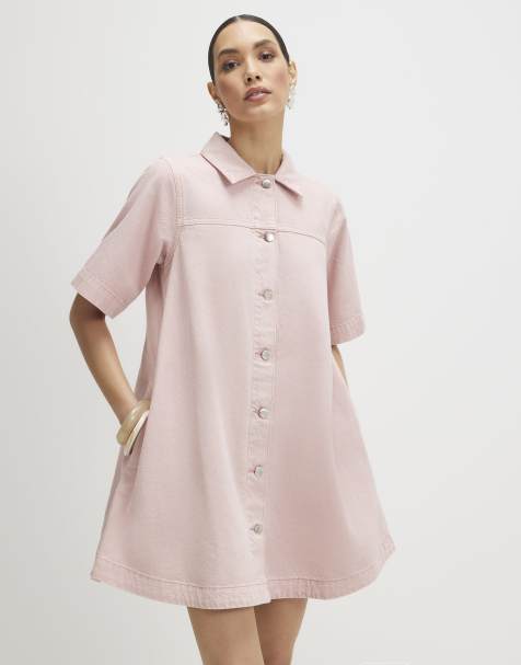 River Island Button through denim dress in pink