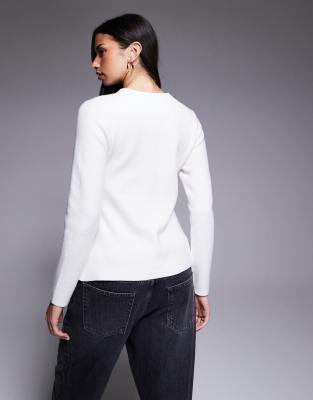 River Island Button Up Knit Top In White