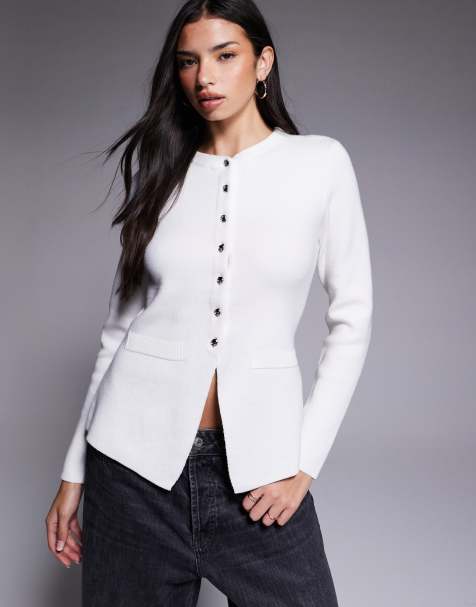 River Island button up knitted top in white - view 1