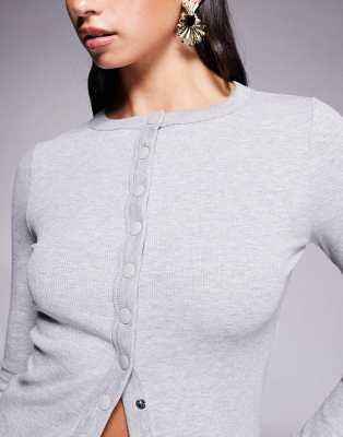 River Island Button Up Ribbed Top In Animal Print