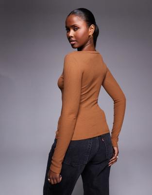 River Island Button V-neck Ribbed Top In Multi