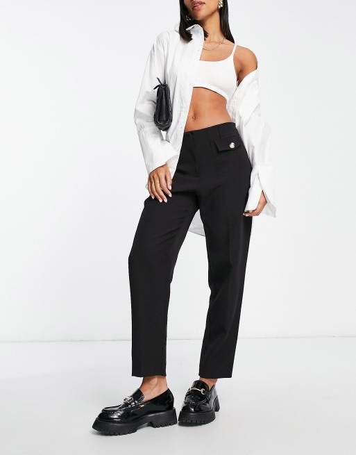 River Island buttoned cigarette trouser in black | ASOS