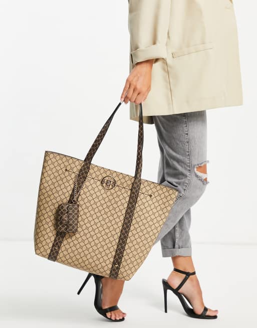 River Island - Cabas à monogramme avec pochette - Marron