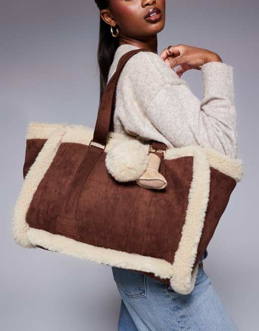River Island - Cabas avec bords en fausse fourrure - Marron, 4 de 4