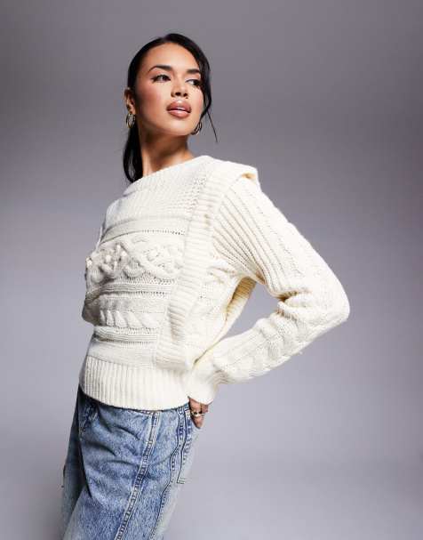 River Island cable crop jumper in cream - view 1