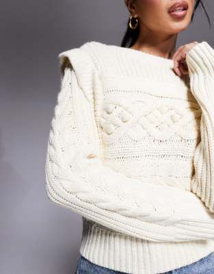 River Island Cable Crop Sweater In White