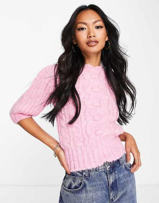 Pearl Trim Cable Knit Top