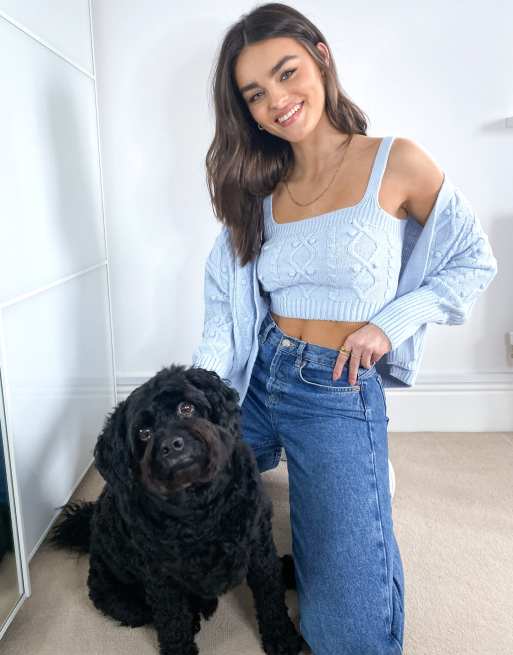 River Island cable knit cardigan and bralet set in blue