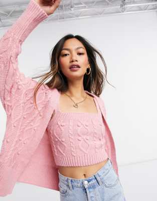 pink cardigan set