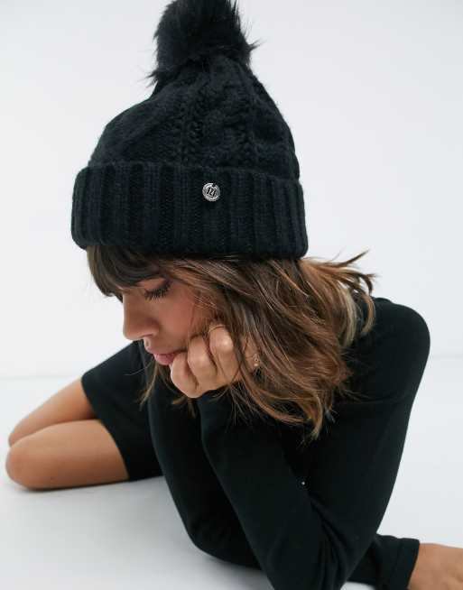 black cable knit hat