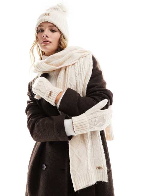 River Island cable knit gift set in beige ASOS