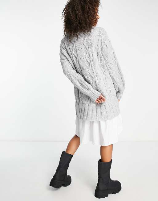 River Island cable knit hybrid jumper mini dress in grey