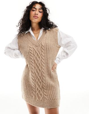 River Island cable knit hybrid shirt dress in beige