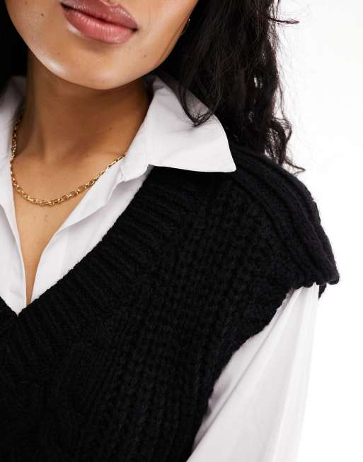 River Island cable knit hybrid shirt dress in black | ASOS