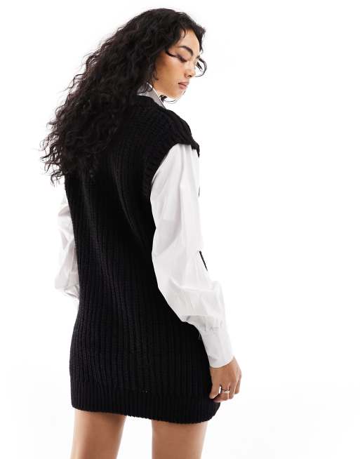 River Island cable knit hybrid shirt dress in black